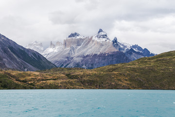 Trekking the Patagonian mountain range in Torres del Paine National Park Chile