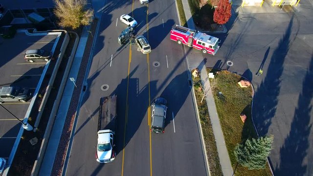 Fire engine and ambulance leaving the scene of an accident