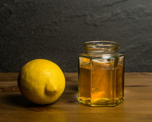 A Jar of homemade honey and Lemon cold remedy