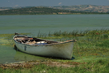 old boat on lake