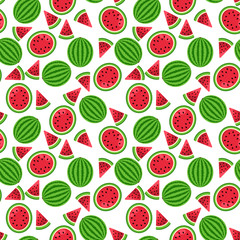 Watermelon Seamless Pattern - Watermelon and watermelon slices on white background