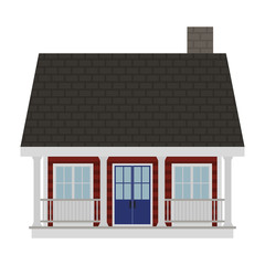 Small House Illustration - Cottage style house with blue doors and red siding