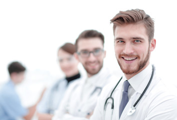 Fototapeta premium Portrait of friendly male doctor smiling