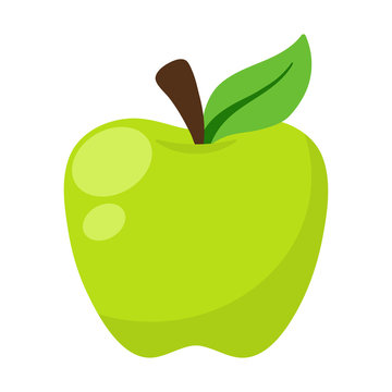 Green Apple Illustration - Green apple with stem and leaf isolated on white background