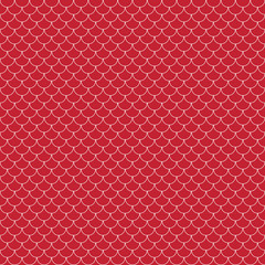 Fish Scales Seamless Pattern - Red and white fish scales or scallops design © Mai