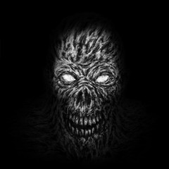 Evil demon skull illustration. Black and white colors.