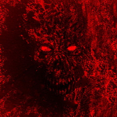 Red angry demon skull illustration.