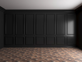 3d render of dark interior with panels on wall 8k © Maksim
