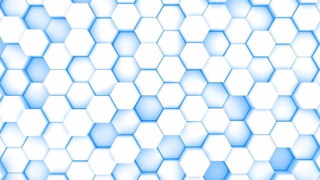 White And blue glow  Hexagon 3D Abstract Animation. Seamless Loop. ready made gaming background 