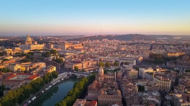 rome aerial shot drone comes out  the window fly over city center to st peter church