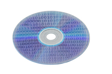 compact disk CD DVD with reflection from the binary code isolated on a white background