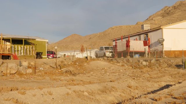Pan of desert trailer homes. 
