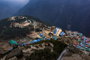 Landscape view of Namche Bazaar. Sagarmatha (Everest) National Park, Nepal.