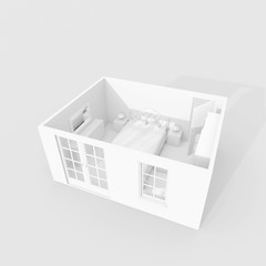 3d interior rendering of white furnished bedroom