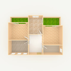 Fototapeta na wymiar 3d interior illustration rendering of empty home apartment