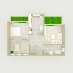 3d interior illustration rendering of furnished home apartment