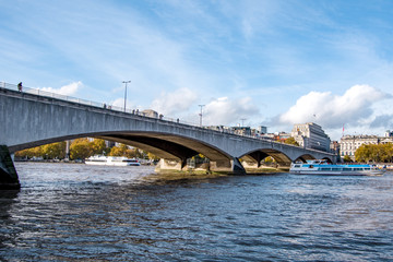 Landscape side view of London Bridge on the river Thames. London, United Kingdom.