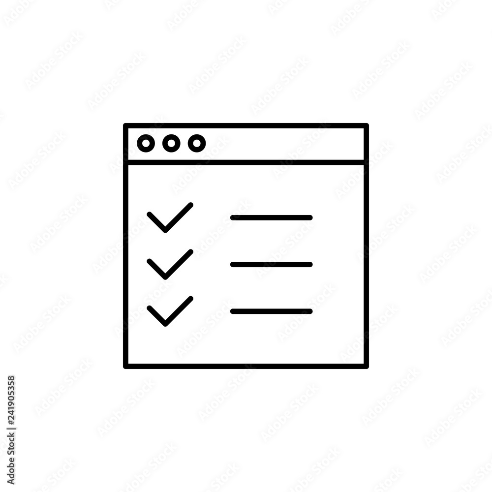 Poster checklist, checkmark icon. simple outline vector of web design development set icons for ui and ux, 
