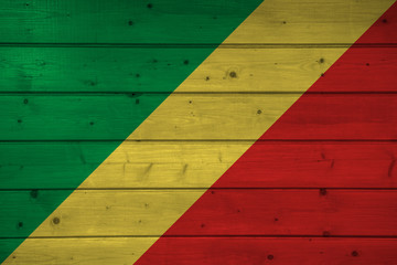 Flag of Congo republic on wooden background, surface. Wooden wall, planks. National flag