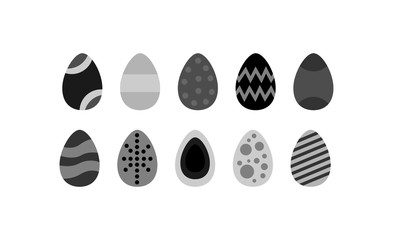 Collection of  Easter eggs painted in black and white colors. Vector illustration for holiday cards, stickers and posters.