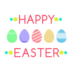Happy Easter greeting card concept with set of eggs painted in different colors.Vector illustration.