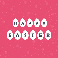 Happy Easter greeting card concept with white eggs and bubbles around isolated on pink background.Vector illustration.