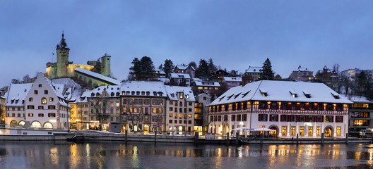 Schaffhausen cityscape at twilight in winter
