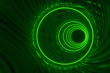 Round tunnel with reflective walls and neon circle illumination 3D Illustration