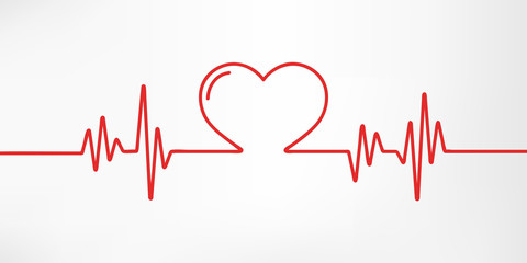 Heart pulse. Red and white colors. Heartbeat lone, cardiogram. Beautiful healthcare, medical background. Modern simple design. Icon. sign or logo. Flat style vector illustration.