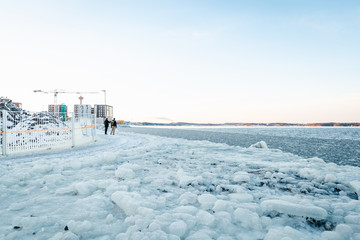 winter landscape by the sea shore