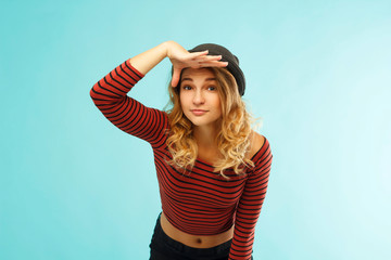 Naklejka premium Beauty portrait of young adorable fresh looking blonde woman