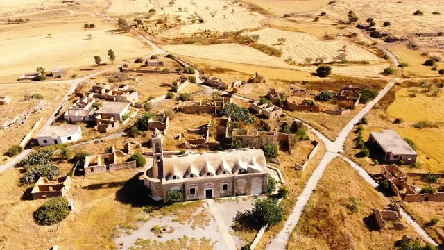 Aerial footage of the ghost town,Cyprus. Abandonded town after the Cyprus conflict