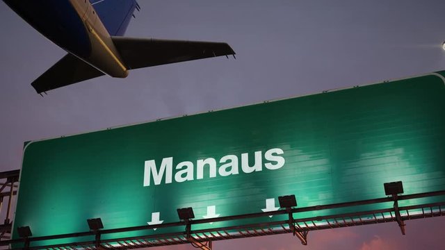 Airplane Take off Manaus during a wonderful sunrise