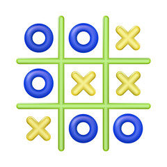 Realistic plastic multi colored toy Tic Tac Toe. Cross-zero with colors blue and yellow. Vector illustration