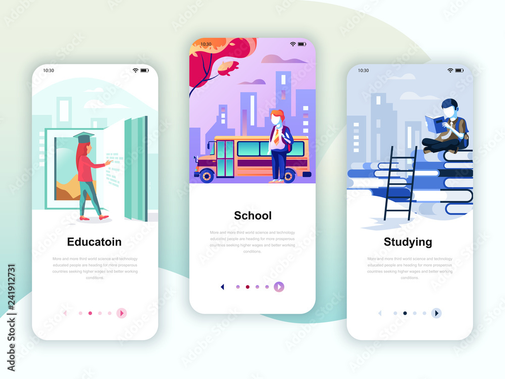 Aufkleber set of onboarding screens user interface kit for education, school, studying, mobile app templates c