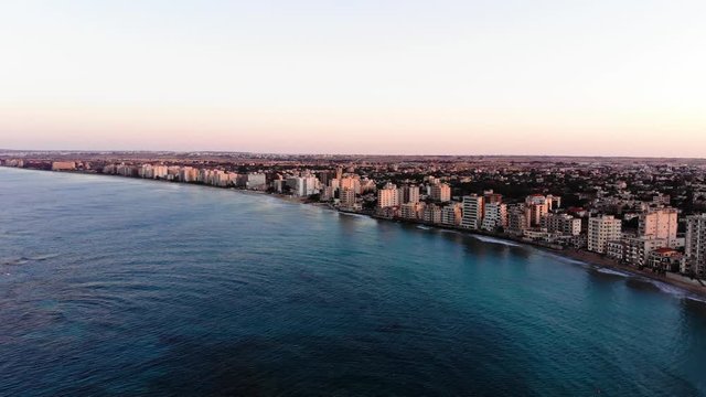 Aerial footage of Famagusta ghost town, abandoned city footage and sea
