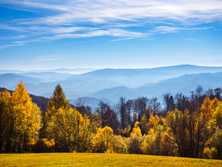 Autumn in mountains. Beskid Sadecki, Poland.