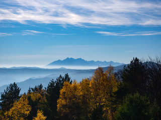 High Tatras from Jaworzyna Range (Beskids Mountains) nearby Rytro, Poalnd.