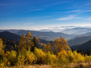 Beskids Mountains in Autumn from Jaworzyna Range nearby Piwniczna-Zdroj town, Poland. View to the southeast.
