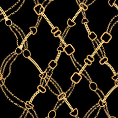 Golden Chains Fashion Seamless Pattern. Fabric Background with Gold Chain. Luxury Design with Jewelry Elements for Textile, Wallpaper. Vector illustration