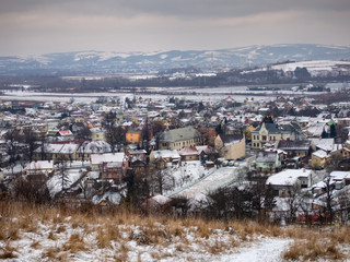 View of Town Stary Sacz in winter. Poland.