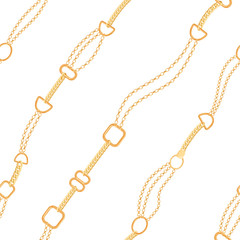 Golden Chains Fashion Seamless Pattern. Fabric Background with Gold Chain. Luxury Design with Jewelry Elements for Textile, Wallpaper. Vector illustration