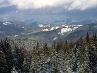 Beskid Sadecki in winter. View from Mount Eliaszowka.