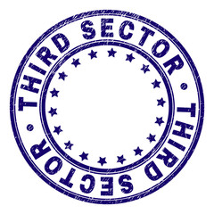 THIRD SECTOR stamp seal watermark with grunge texture. Designed with circles and stars. Blue vector rubber print of THIRD SECTOR label with retro texture.