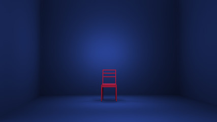 Red chair in a blue room 3d rendering