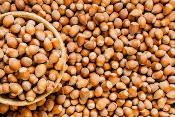 Background of ripe hazelnuts