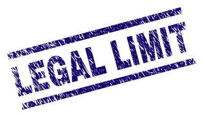 LEGAL LIMIT seal print with distress style. Blue vector rubber print of LEGAL LIMIT text with dirty texture. Text tag is placed between parallel lines.