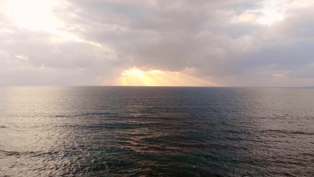 Aerial Sunset View over the Ocean, Kagoshima, Japan 