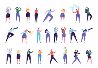 Creative Marketing Agency People Character Set. Businessman Work as Team Isolated. Various Gesture Business Woman Collection. Digital Advertising Manager Flat Cartoon Vector Illustration Collection