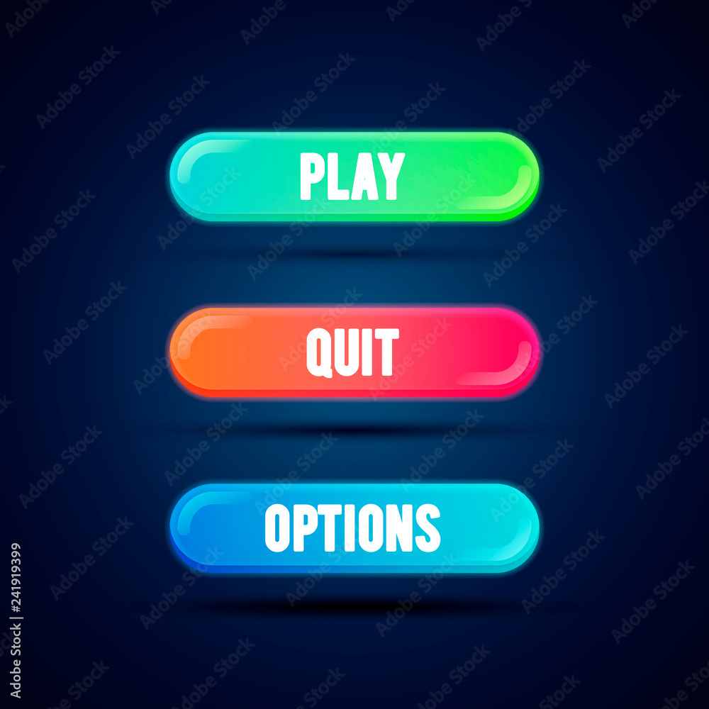 Poster Vector illustration game UI set of buttons. GUI to build games. Modern flat gradient coloful button for mobile, web or video games.